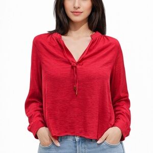 H&M Red Blouse • High-Low Hem • Long Sleeve V-Neck • Size 6